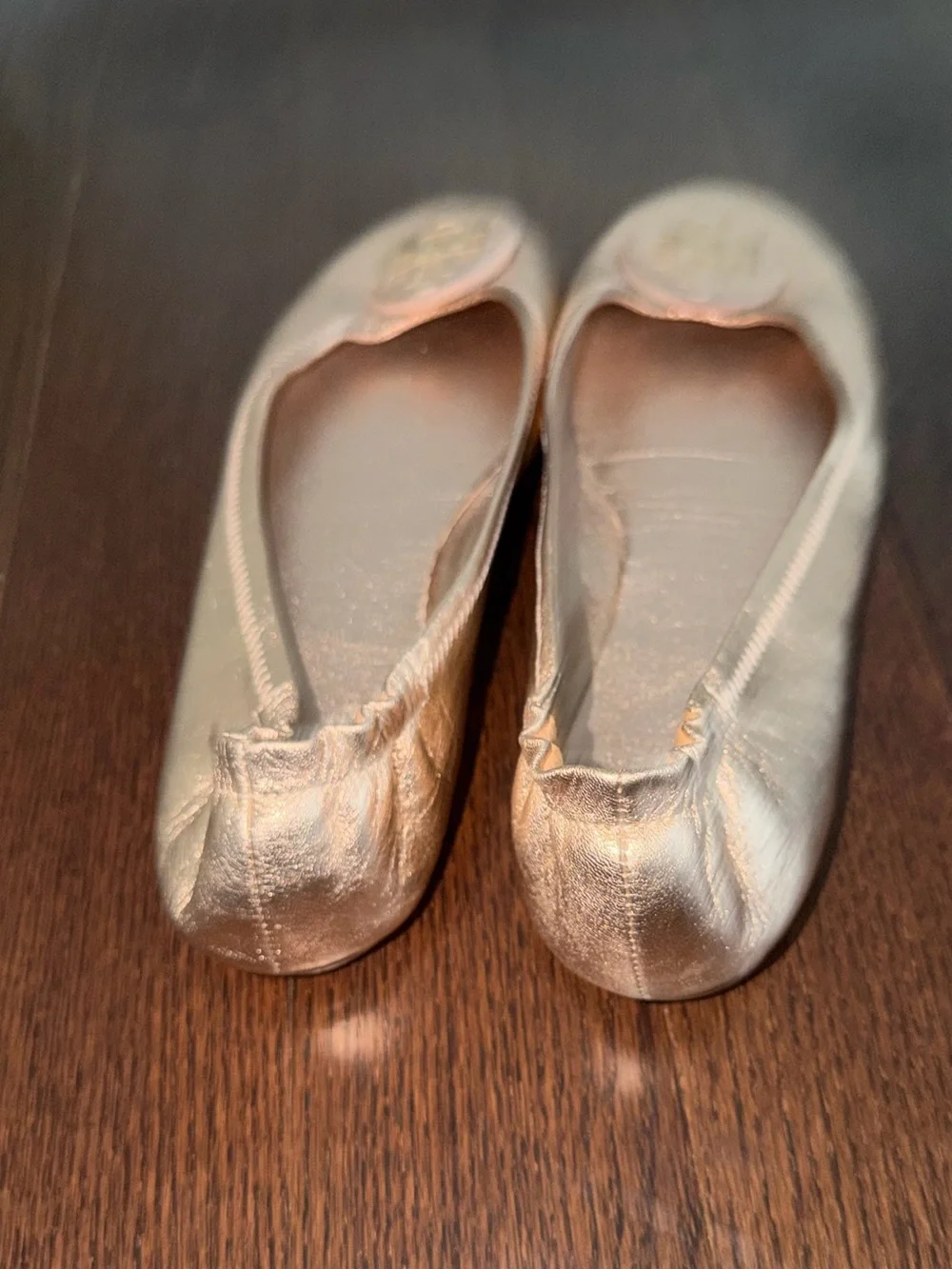Tory Burch Rose Gold Minnie Ballet Leather Logo Shoes Flats Size 9.5M